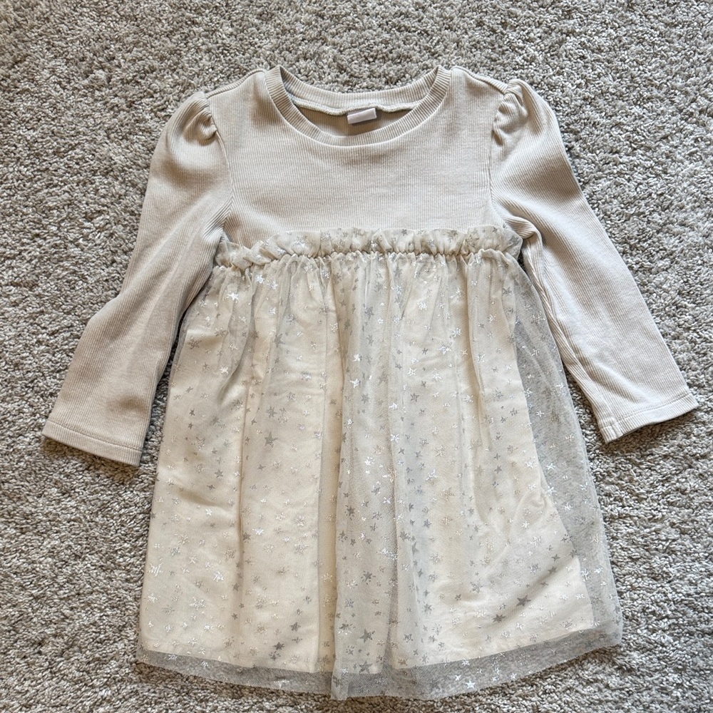 GAP Cream Kids Dress with Silver Star Overlay
